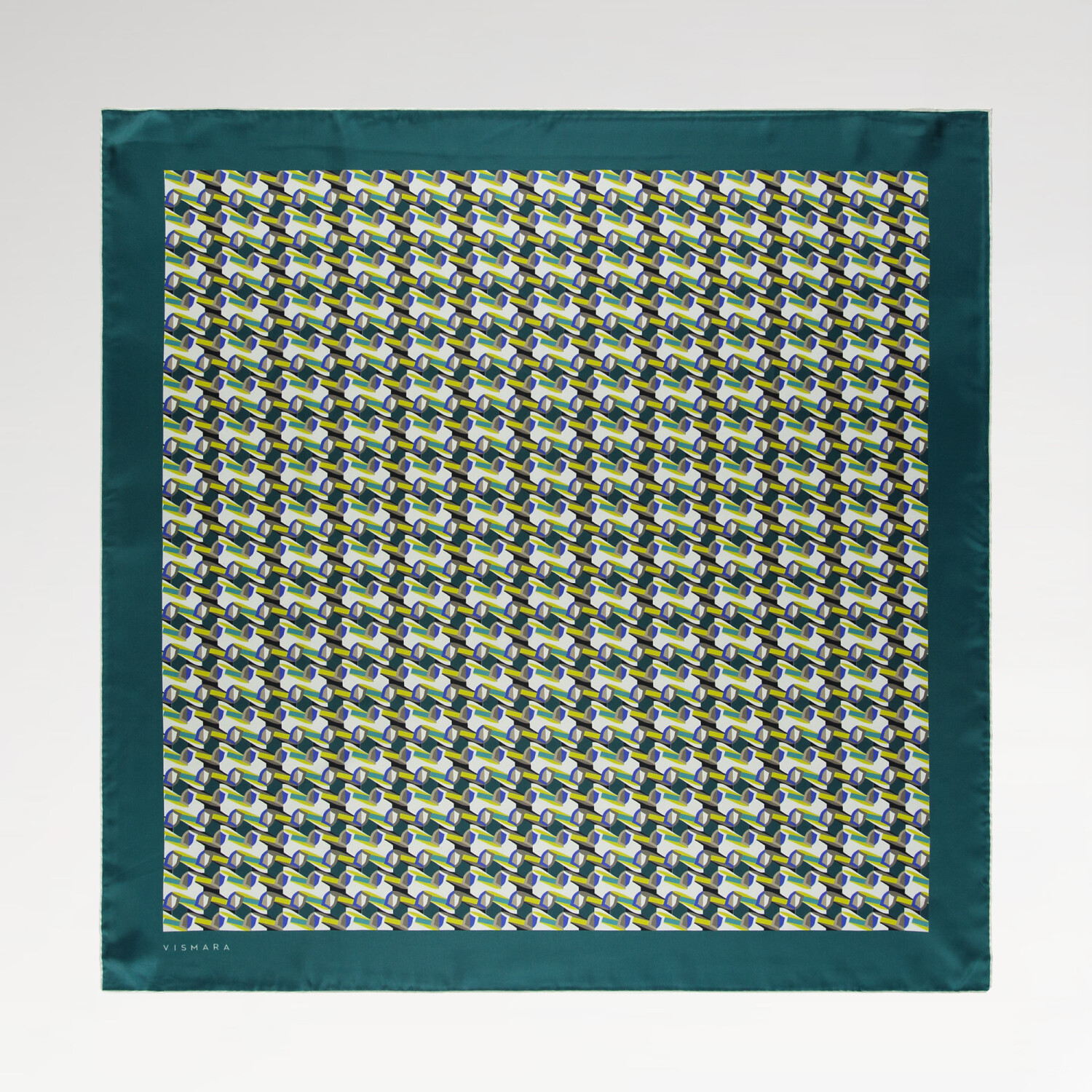 Green Geometric Retro Pattern Twill Silk Square Scarf - 1