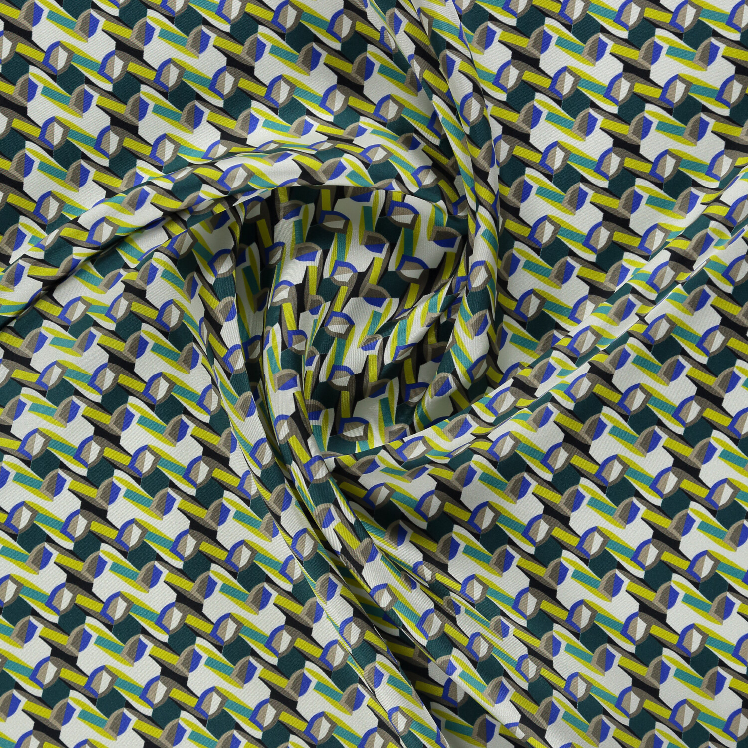 Green Geometric Retro Pattern Twill Silk Square Scarf - 2
