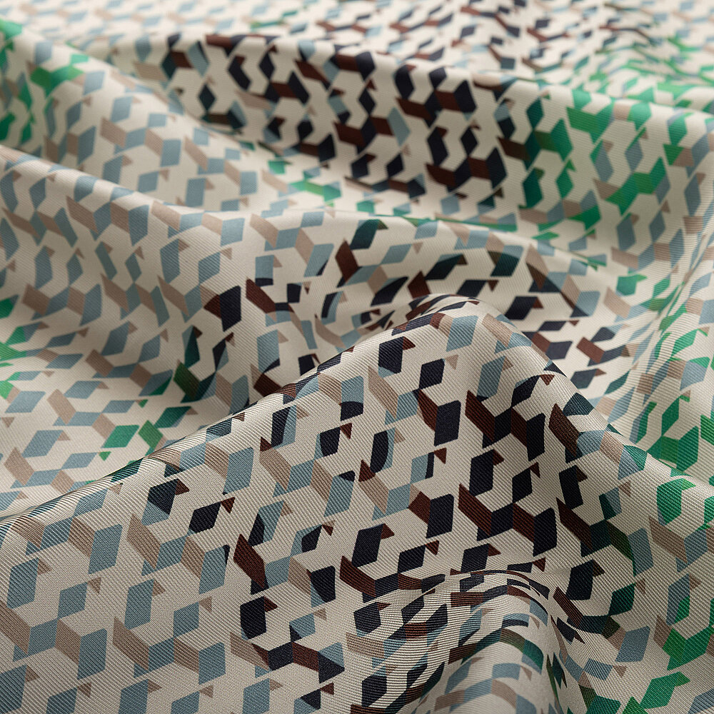 Green Isometric Monogram Pattern Twill Silk Square Scarf - 2