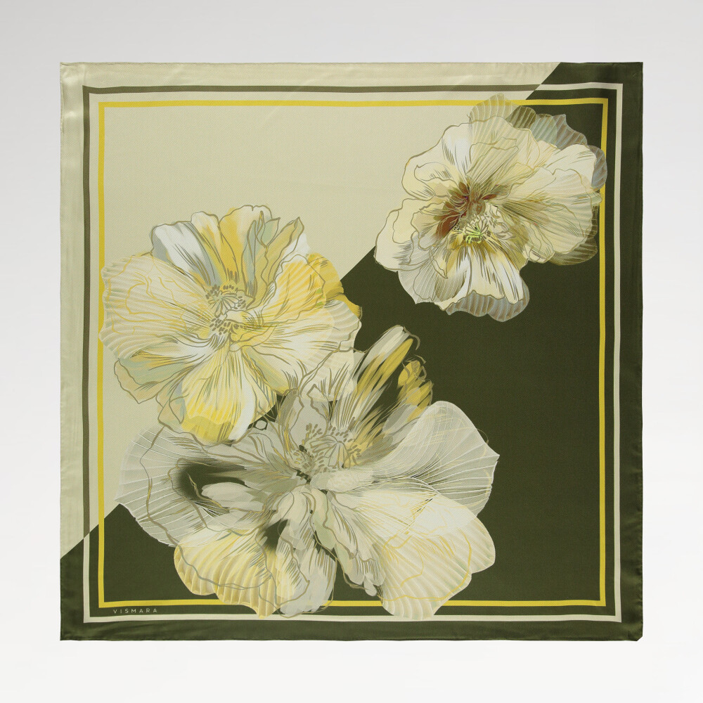 Green Linea Fiora Pattern Twill Silk Square Scarf