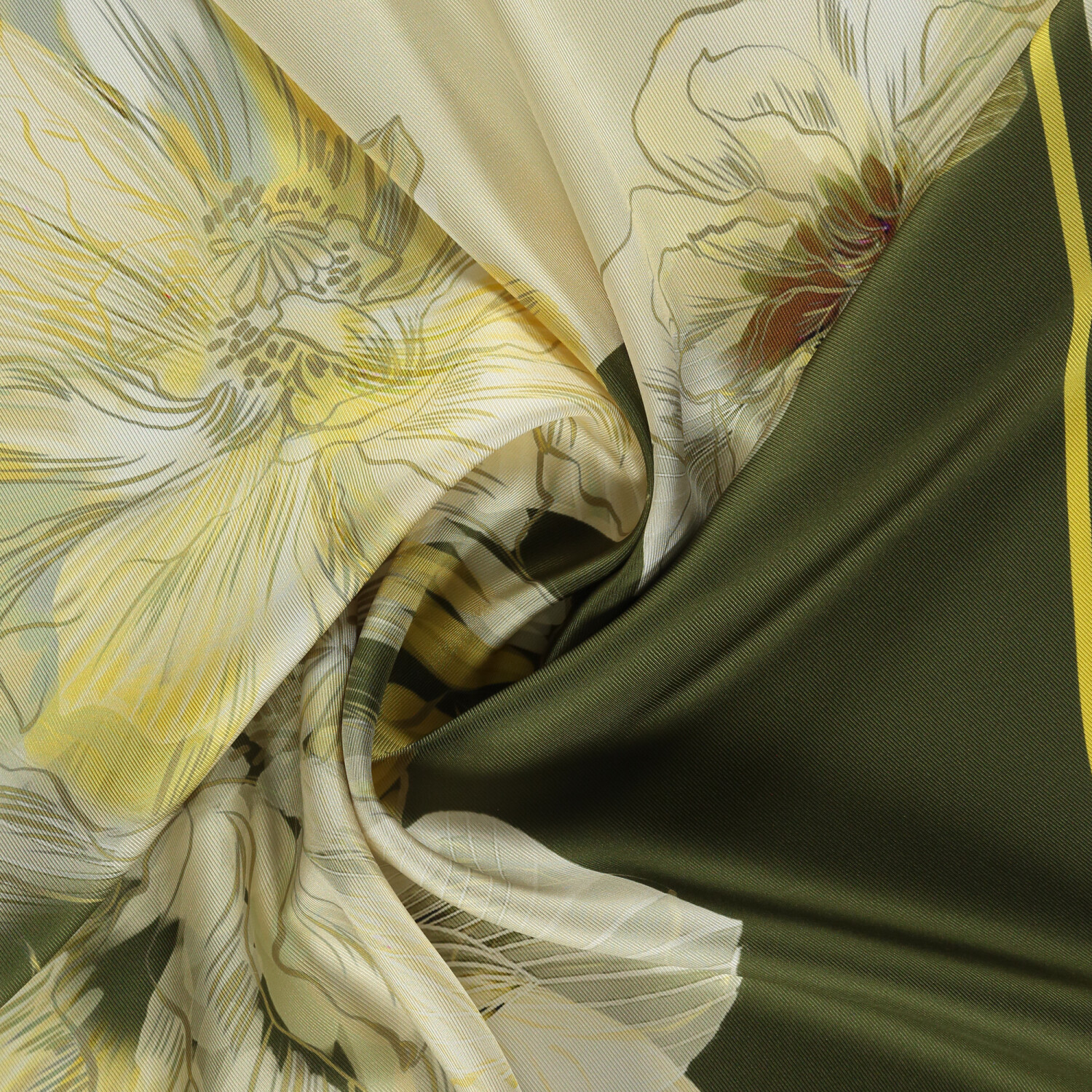 Green Linea Fiora Pattern Twill Silk Square Scarf - 2