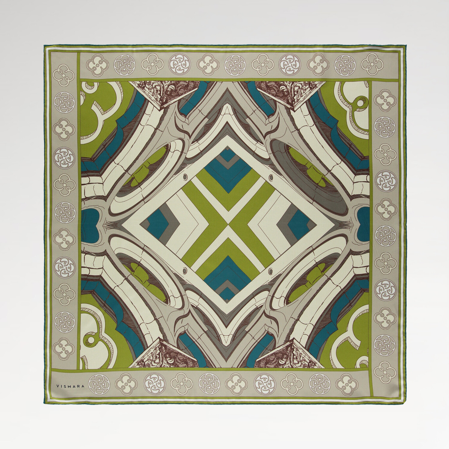 Green Linear Columns Patterned Twill Silk Square Scarf - 1