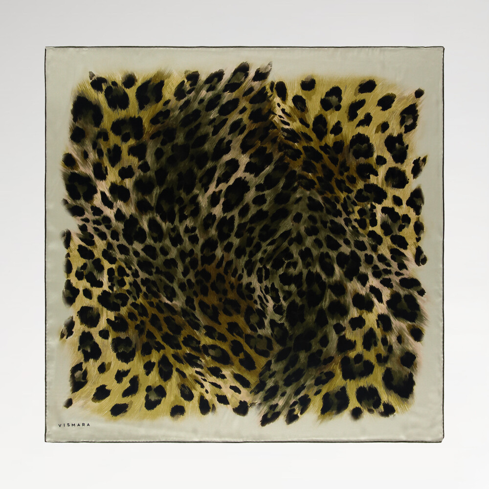 Green Natural Leopard Pattern Twill Silk Square Scarf