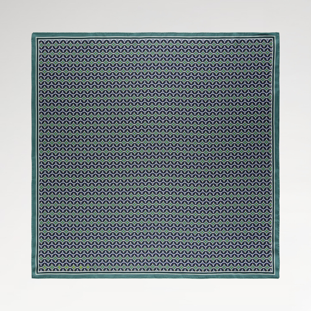 Green Retro Pattern Twill Silk Square Scarf
