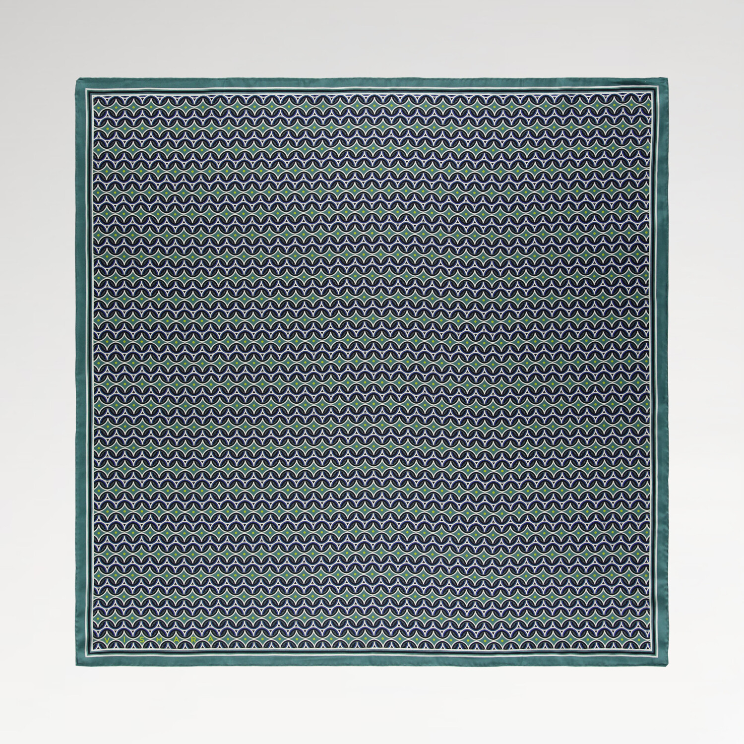 Green Retro Pattern Twill Silk Square Scarf - 1