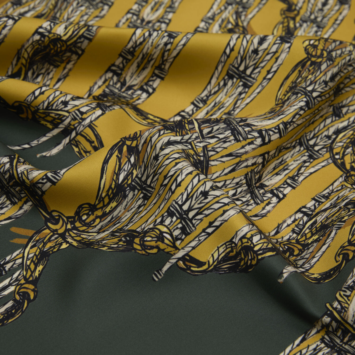 Green Rope Pattern Twill Silk Square Scarf - 2