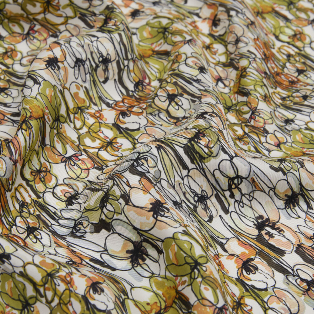Green Spring Flower Patterned Twill Silk Square Scarf - Vismara
