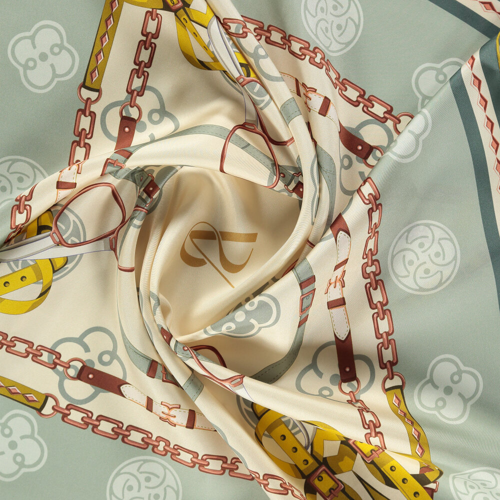 Green Vismara Monogram Chain Pattern Silk Square Scarf - 2