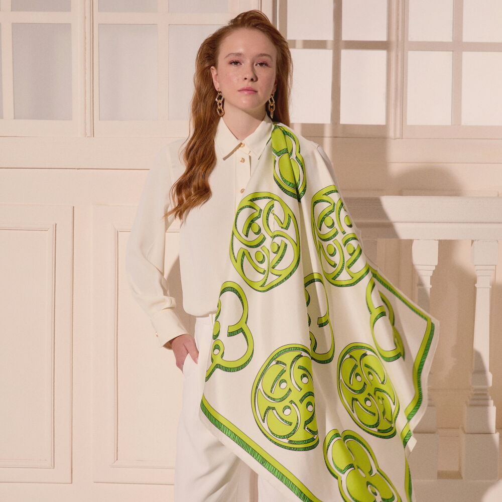 Green Vismara Monogram Patterned Twill Silk Square Scarf - Vismara