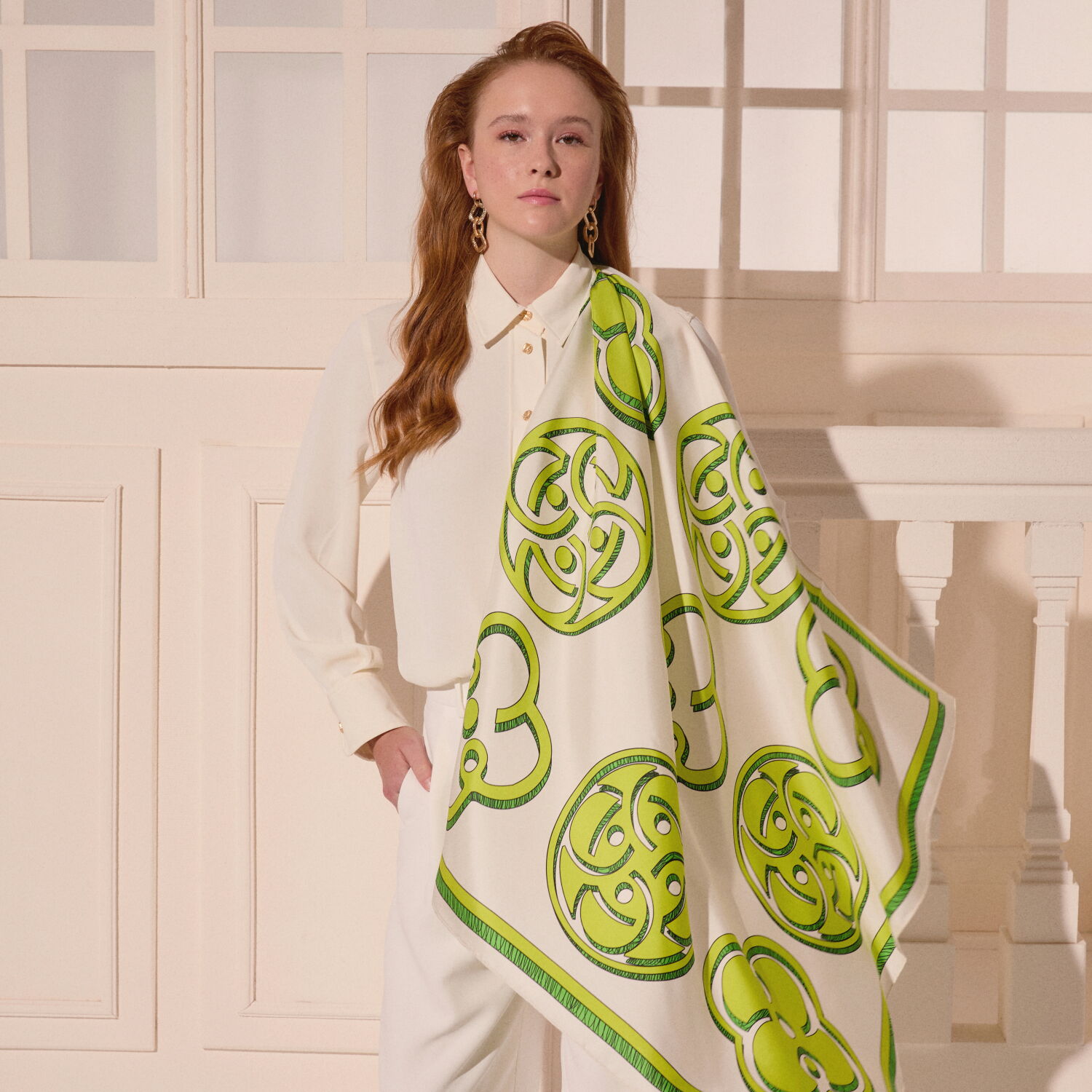 Green Vismara Monogram Patterned Twill Silk Square Scarf - 3