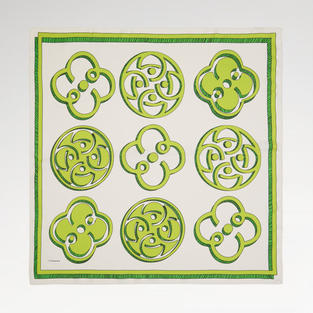 Green Vismara Monogram Patterned Twill Silk Square Scarf