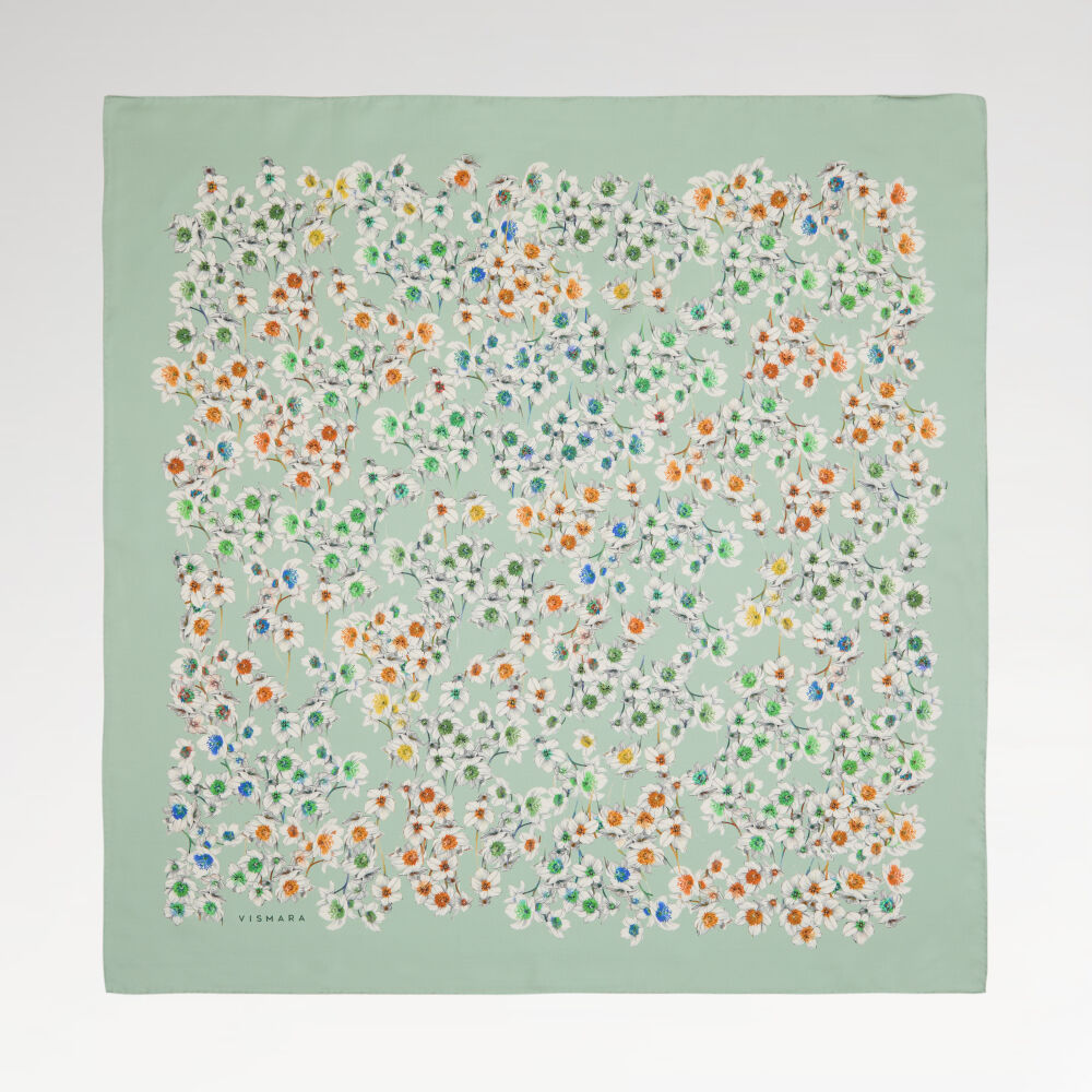 Green Watercolour Floral Pattern Twill Silk Square Scarf