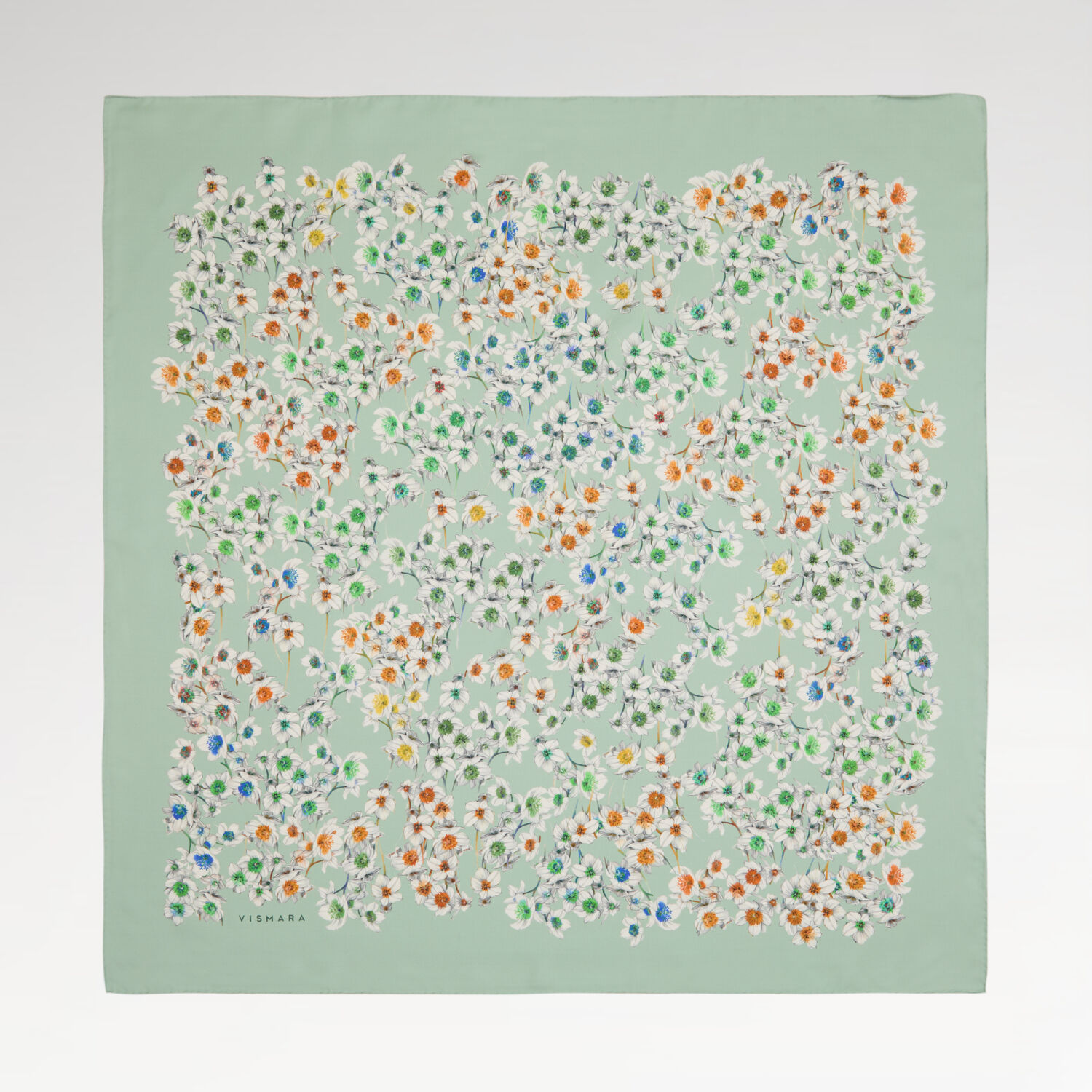 Green Watercolour Floral Pattern Twill Silk Square Scarf - 1