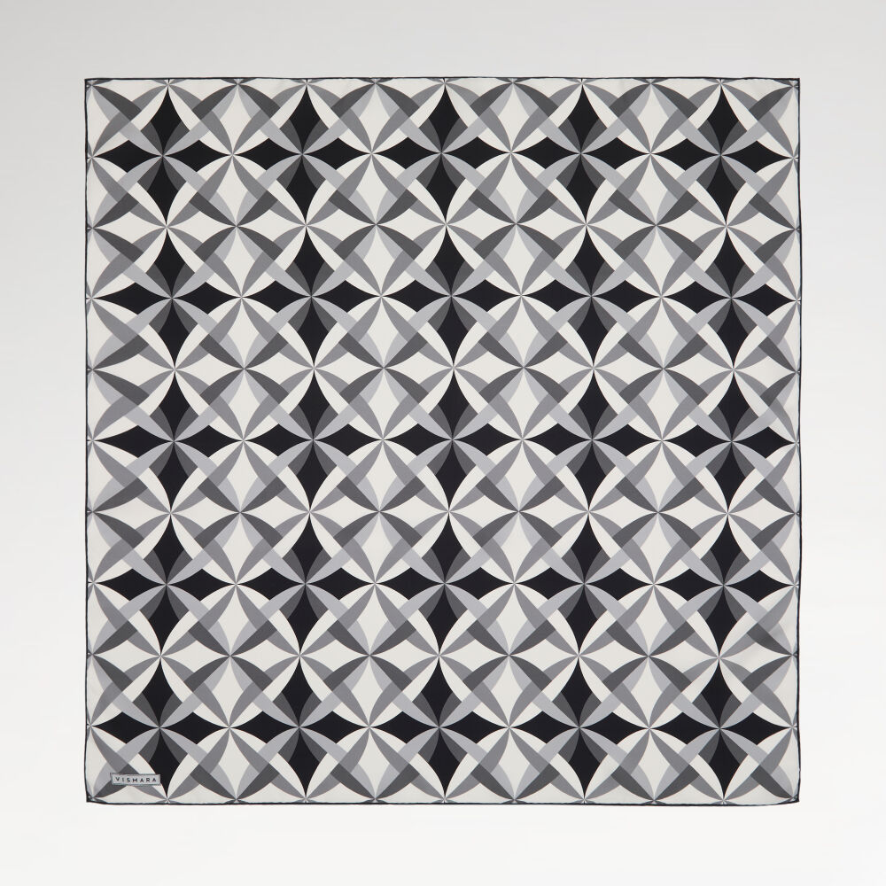 Grey Antique Mosaic Patterned Twill Silk Square Scarf