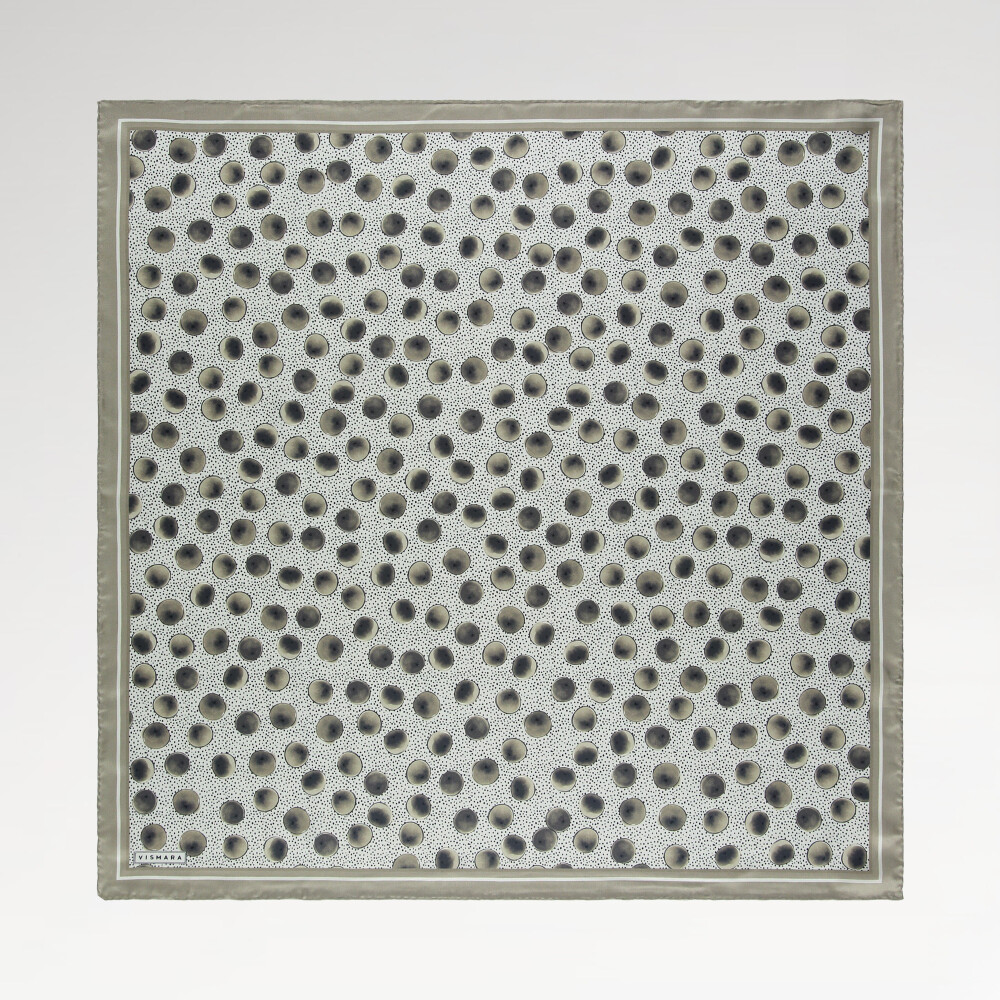 Grey Artistic Dot Patterned Twill Silk Square Scarf