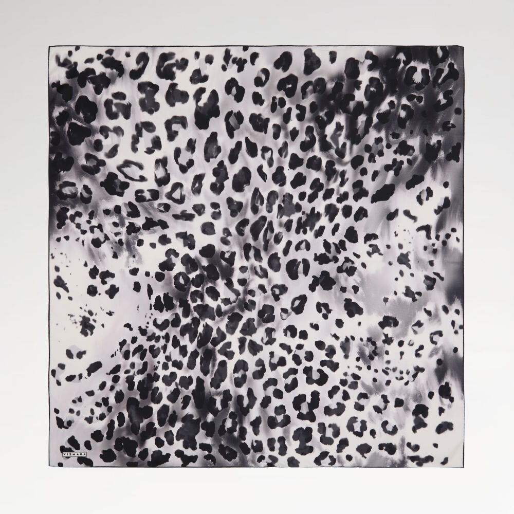 Grey Artistic Leopard Print Twill Silk Square Scarf
