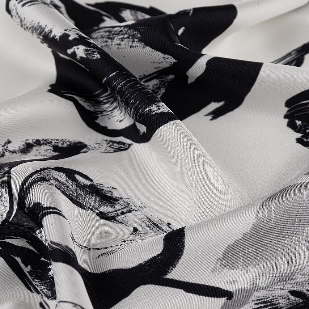 Grey Charcoal Lily Patterned Silk Scarf - 3