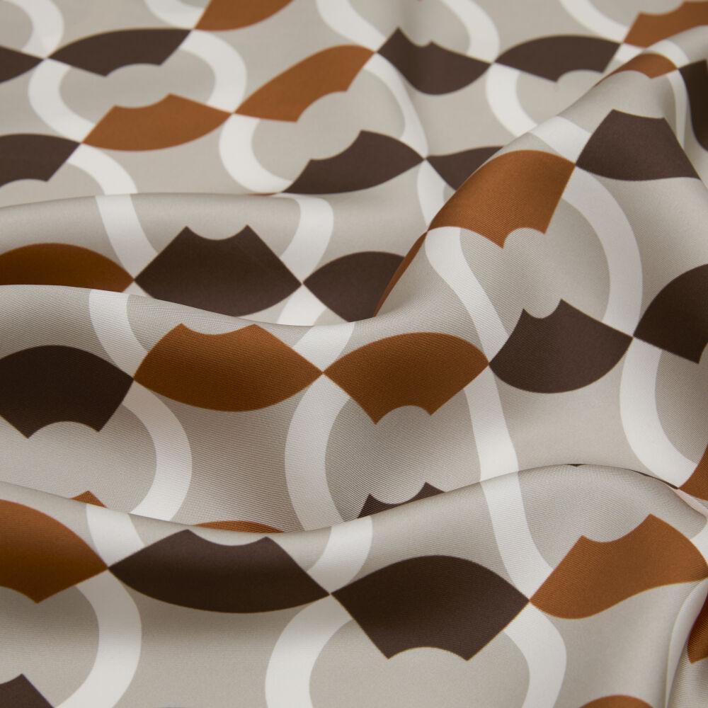 Grey Circle Patterned Twill Silk Square Scarf - Vismara