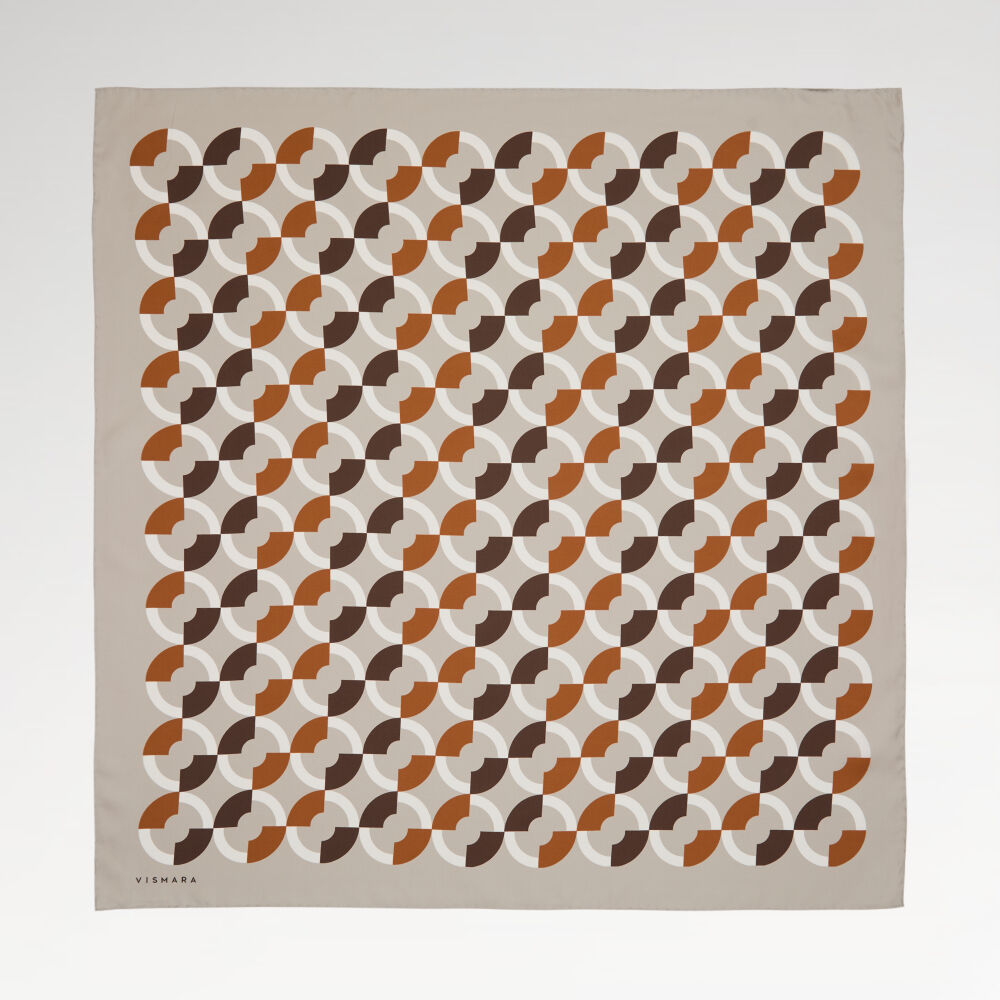 Grey Circle Patterned Twill Silk Square Scarf