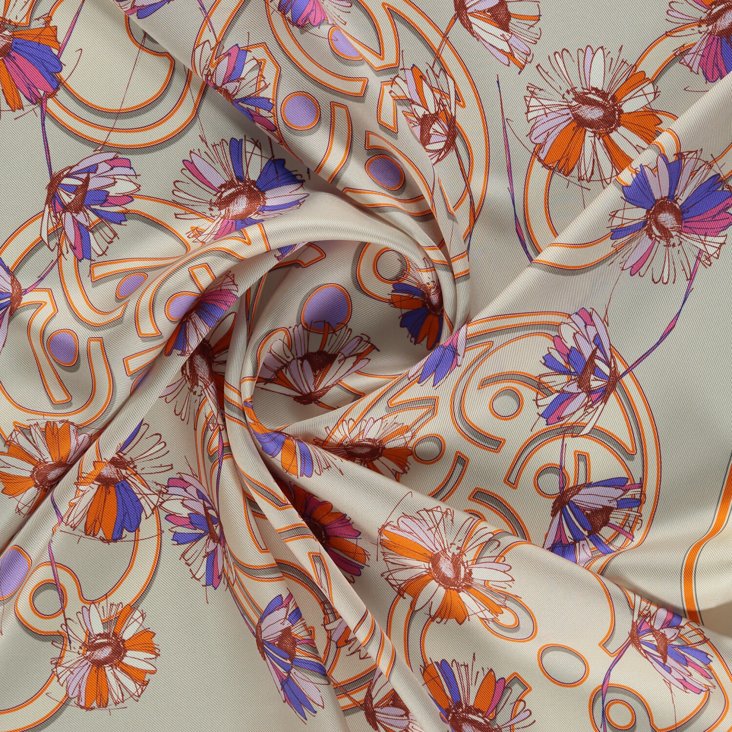 Gray Daisyne Pattern Twill Silk Square Scarf - 2