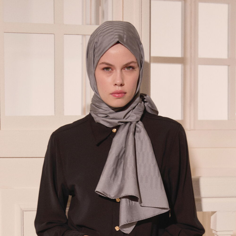 Grey Drop Pattern Jacquard Wool Silk Scarf - Vismara