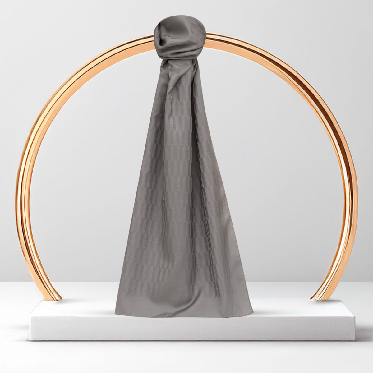 Grey Drop Pattern Jacquard Wool Silk Scarf - 1