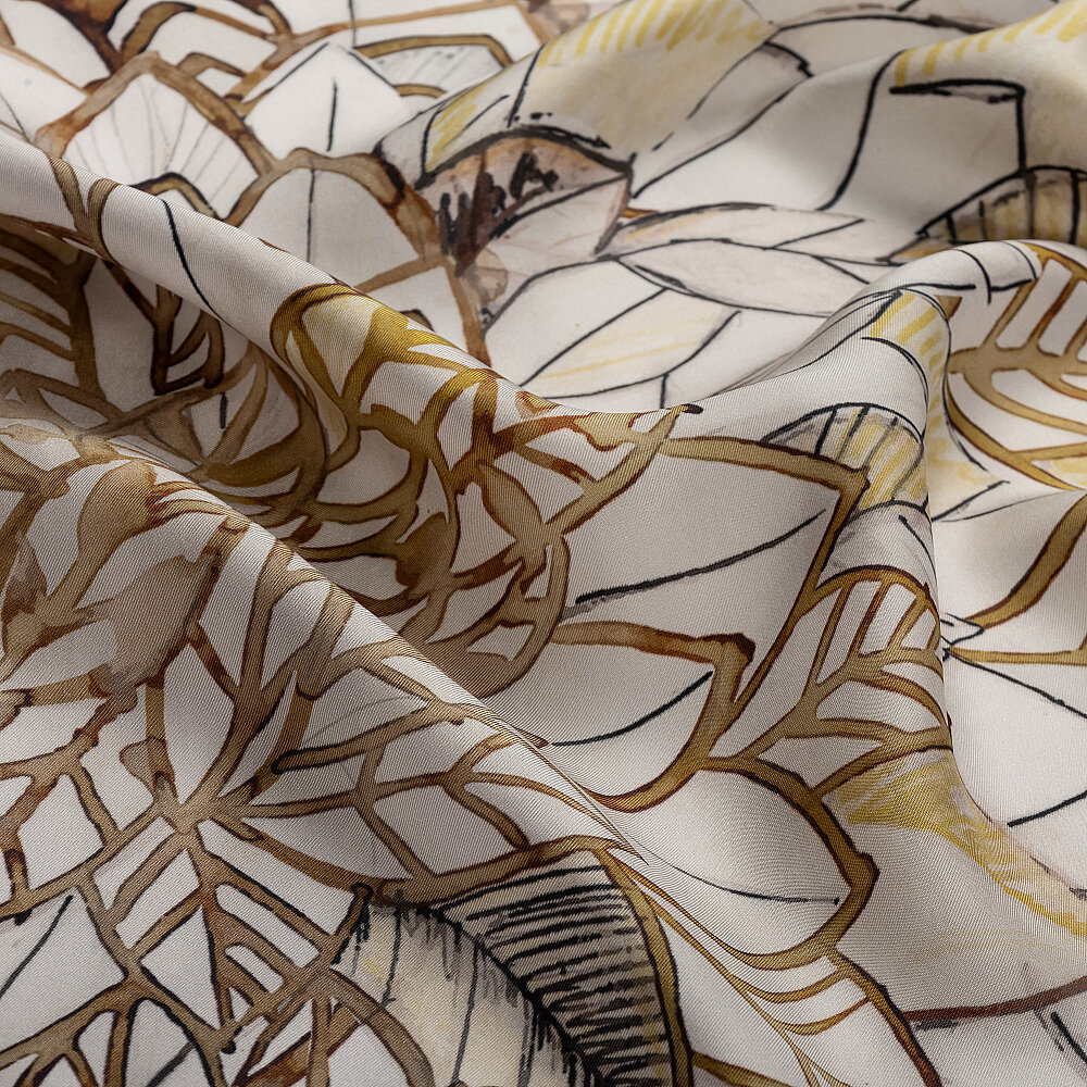 Grey Floral Leaf Pattern Twill Silk Square Scarf - 2