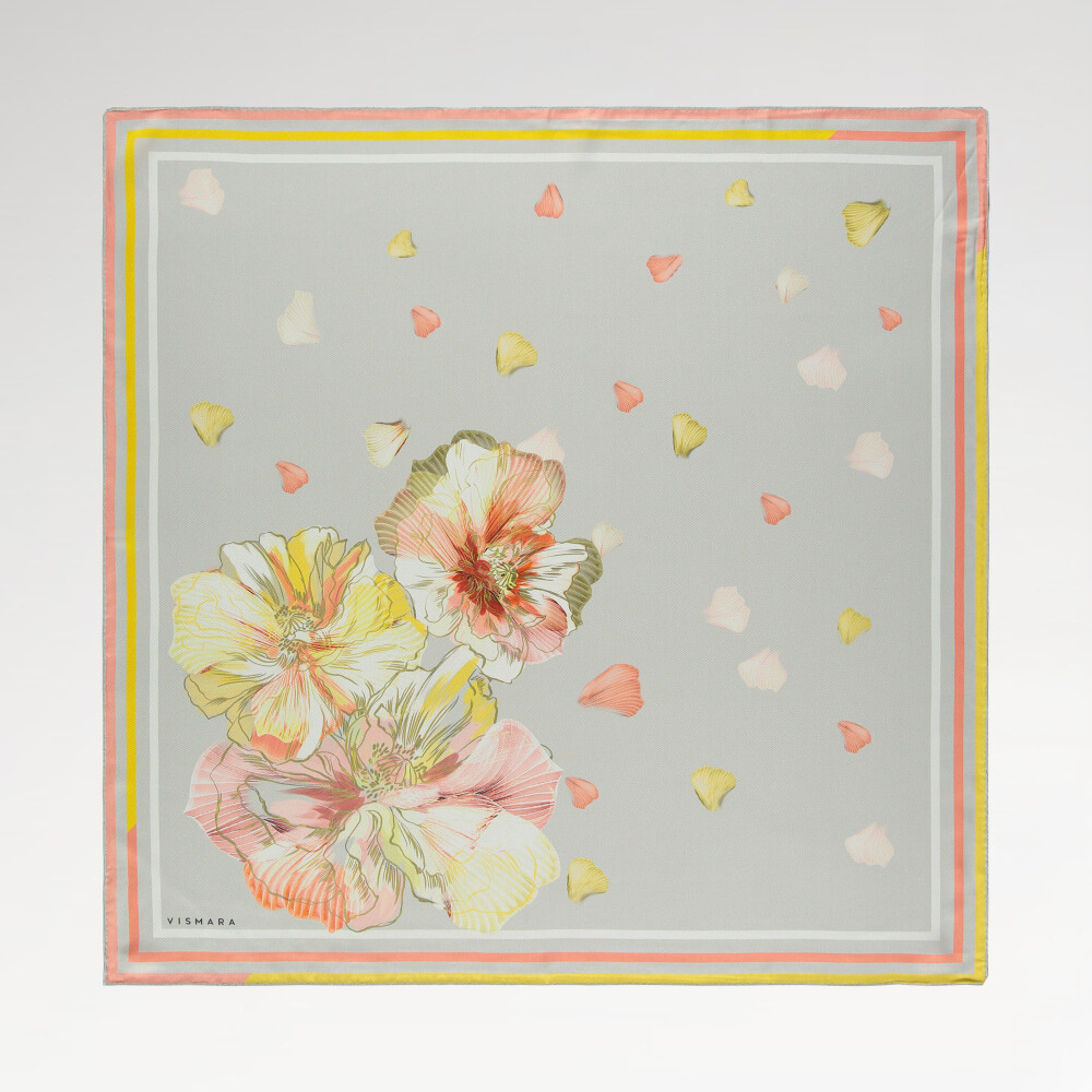 Grey Foglia Lieve Pattern Twill Silk Square Scarf