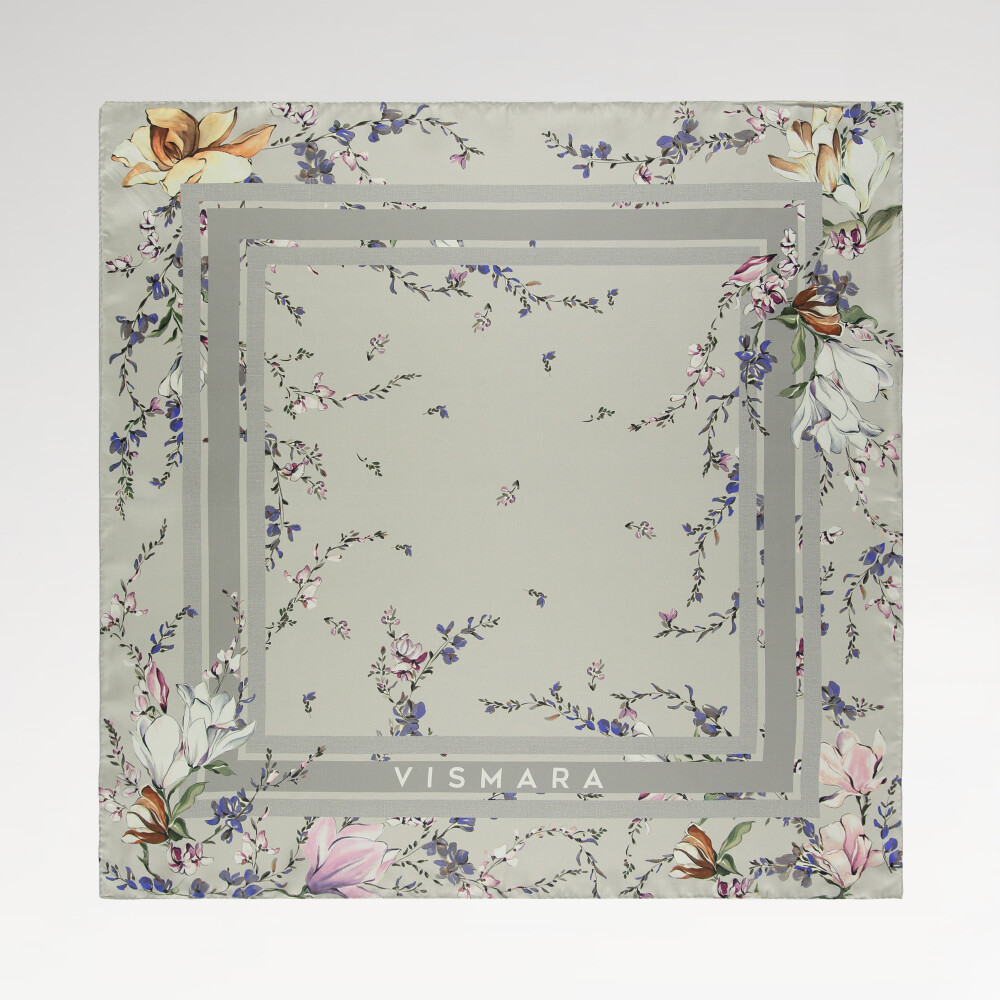 Grey Garden Harmony Pattern Twill Silk Square Scarf