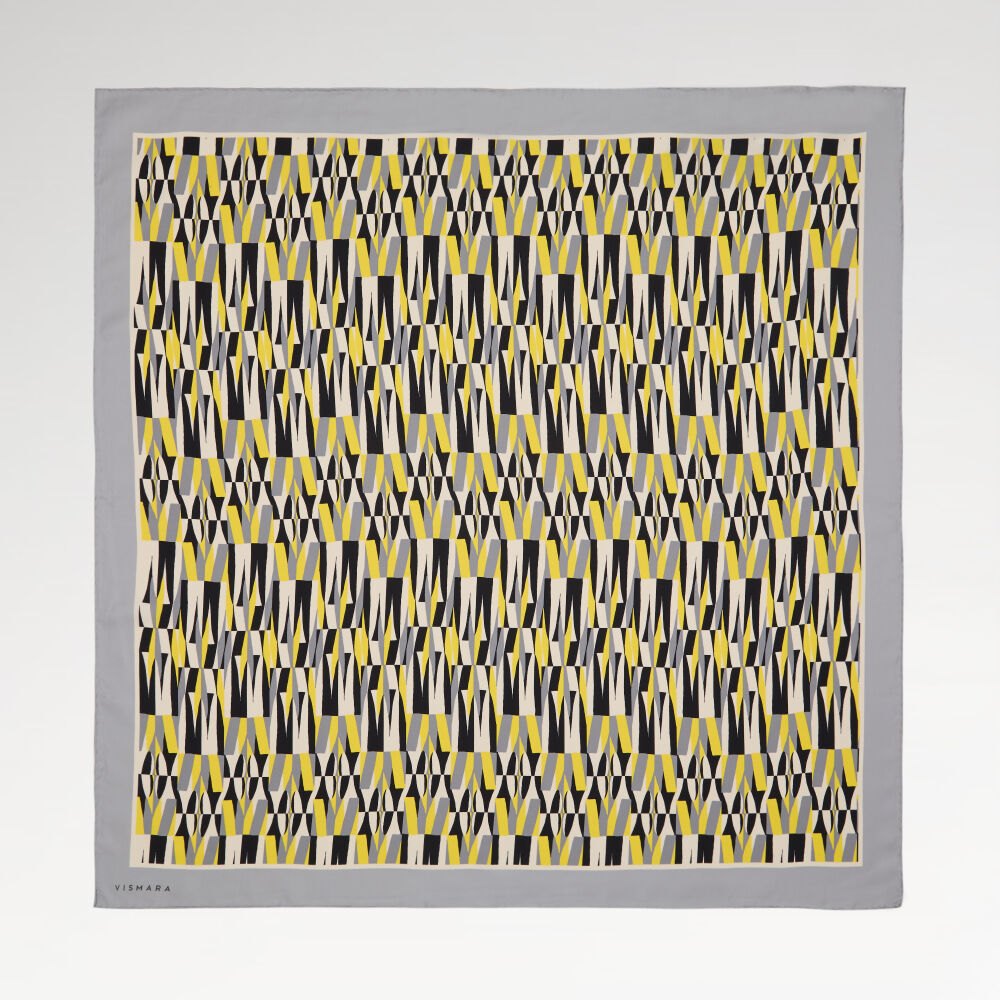 Grey Ikat Retro Patterned Twill Silk Square Scarf
