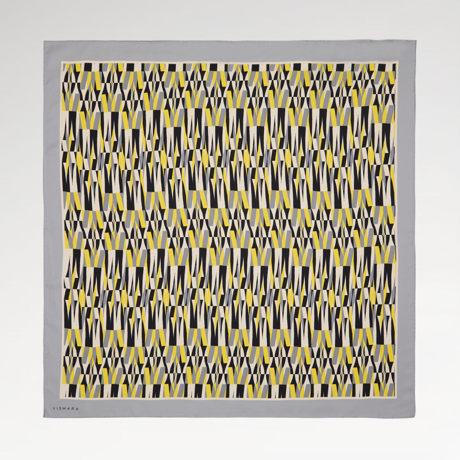 Grey Ikat Retro Patterned Twill Silk Square Scarf - 1