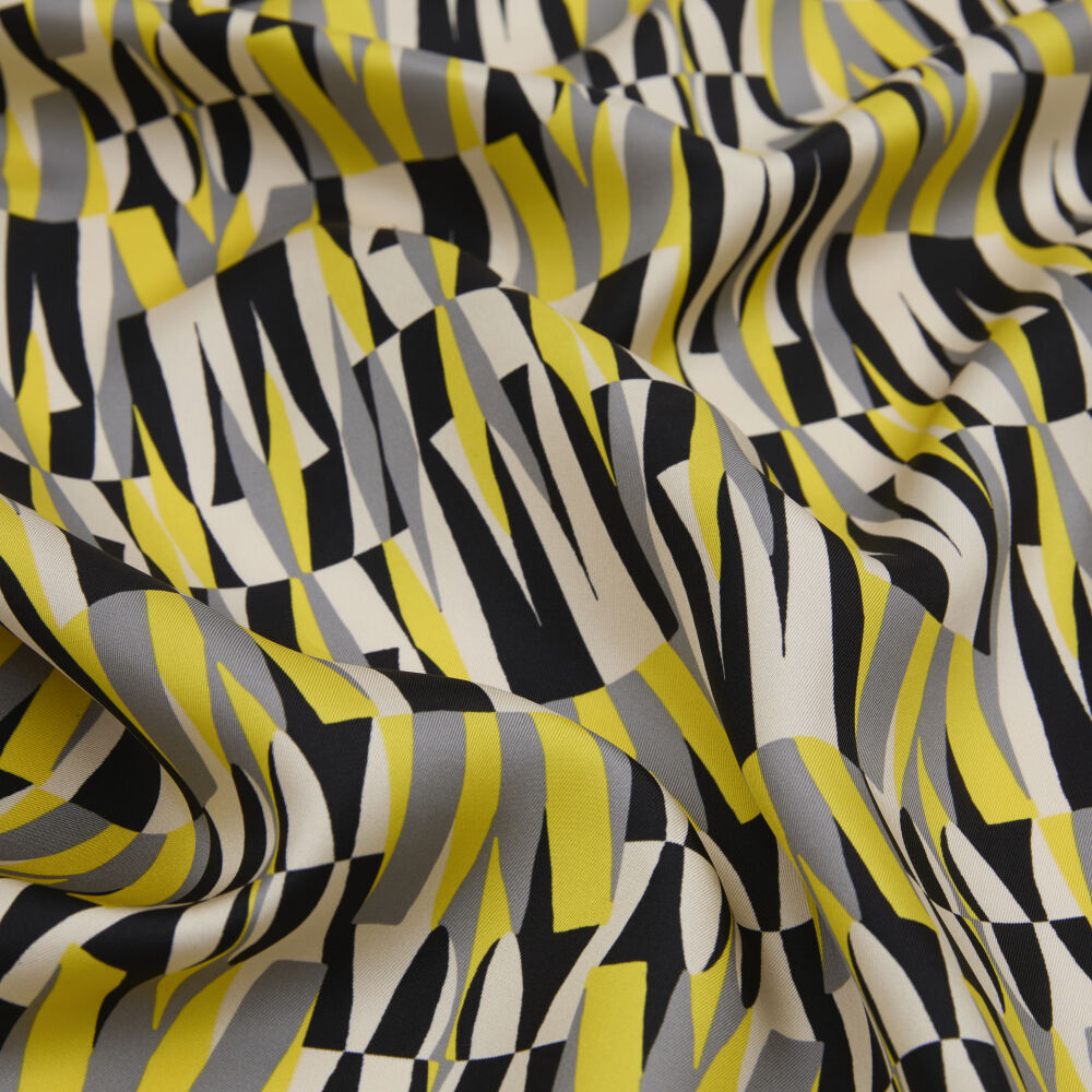 Grey Ikat Retro Patterned Twill Silk Square Scarf - Vismara