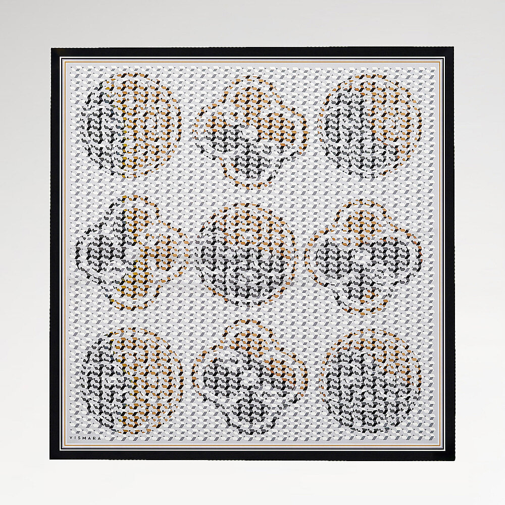 Grey Isometric Monogram Pattern Twill Silk Square Scarf - 1