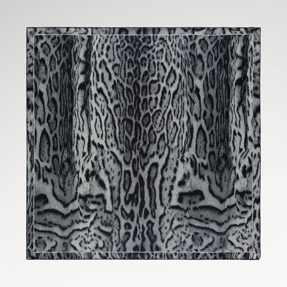 Grey Leopard Motif Pattern Twill Silk Square Scarf
