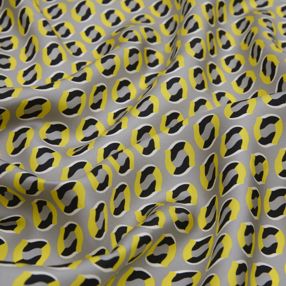 Grey Modern Geometric Patterned Twill Silk Square Scarf - Vismara