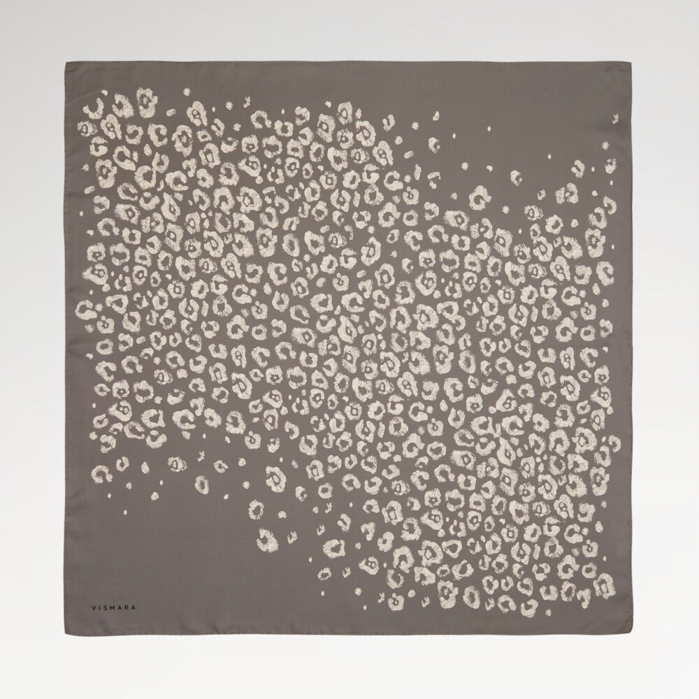 Grey Modern Leopard Texture Patterned Twill Silk Square Scarf