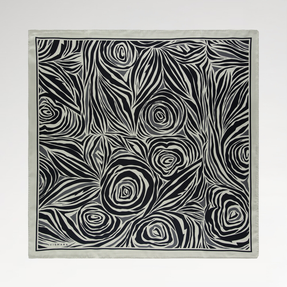 Gray Monobloom Pattern Twill Silk Square Scarf