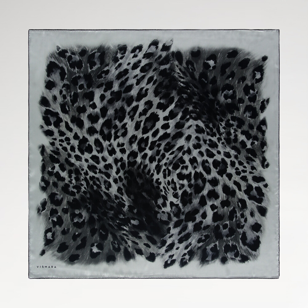 Grey Natural Leopard Pattern Twill Silk Square Scarf