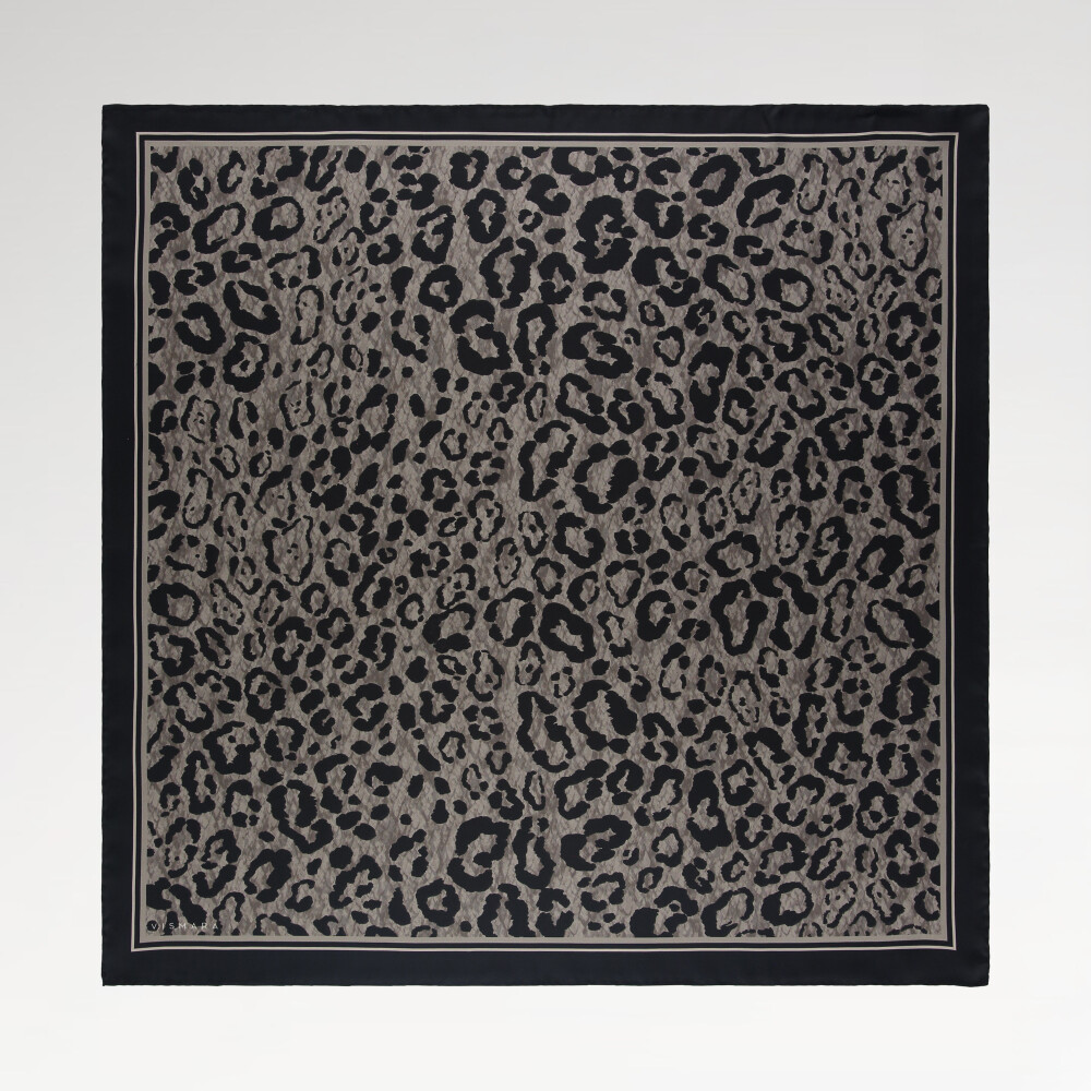 Grey Cloudy Leopard Pattern Twill Silk Square Scarf