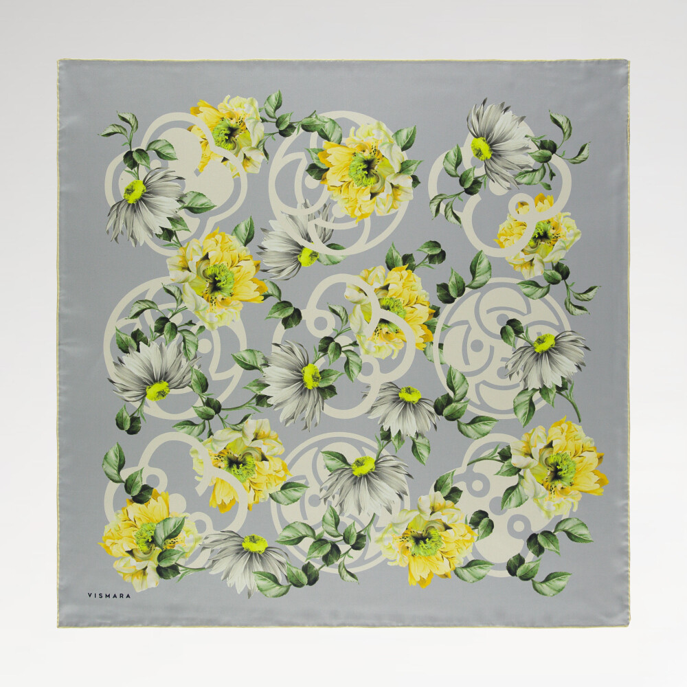 Grey Pure Grace Pattern Twill Silk Square Scarf