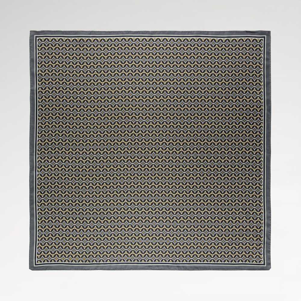 Grey Retro Pattern Twill Silk Square Scarf