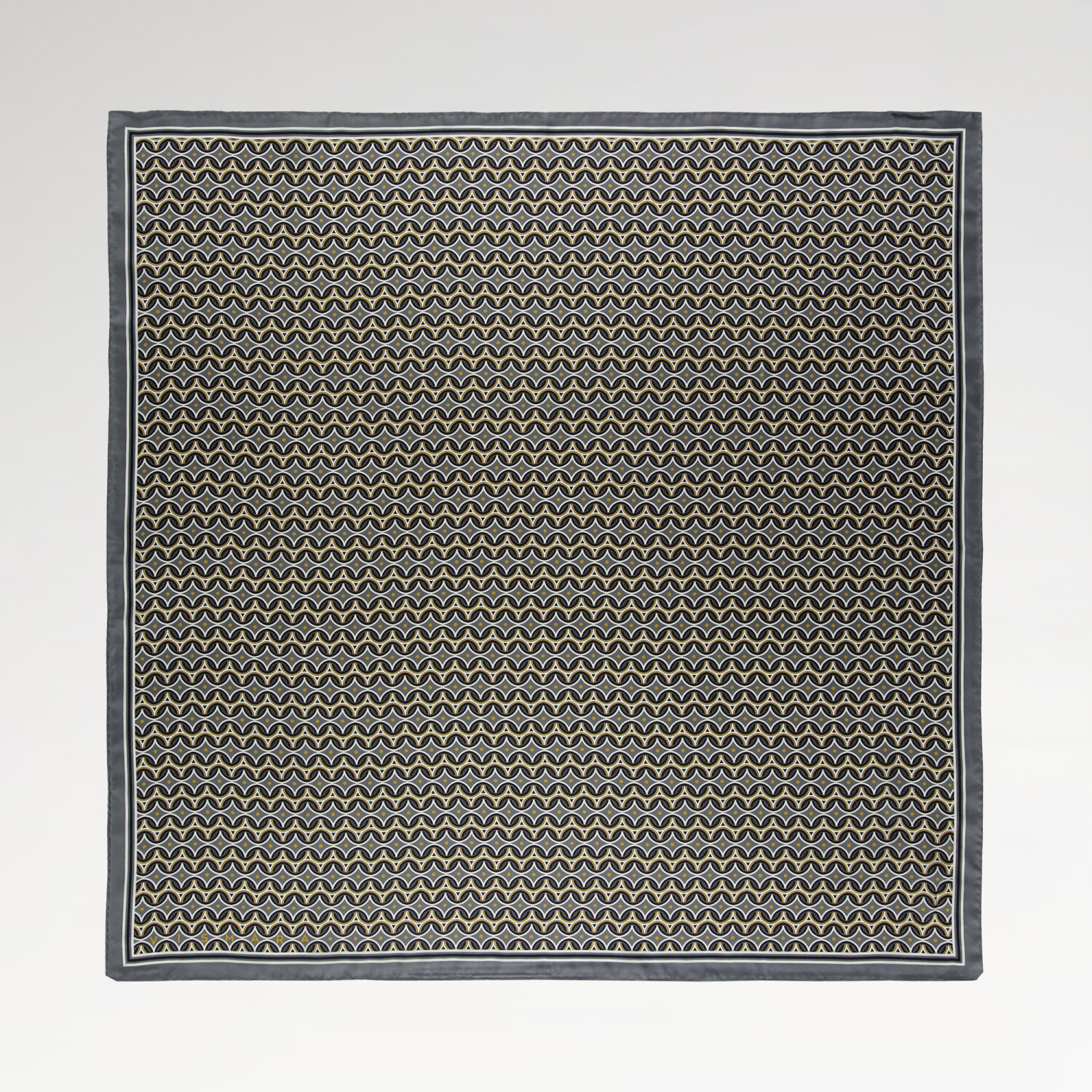 Grey Retro Pattern Twill Silk Square Scarf - 1