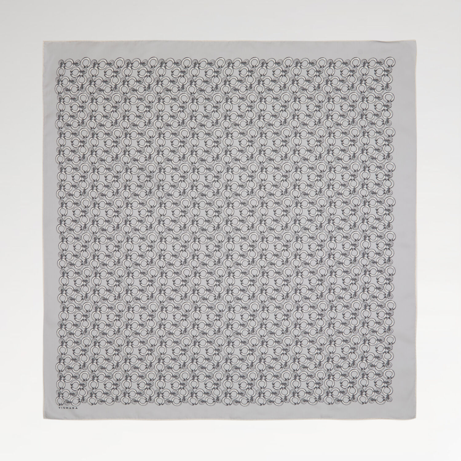 Grey Ring Chain Pattern Twill Silk Square Scarf - 1