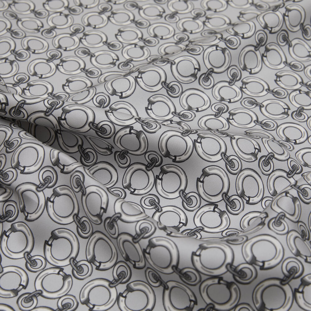 Grey Ring Chain Pattern Twill Silk Square Scarf - Vismara