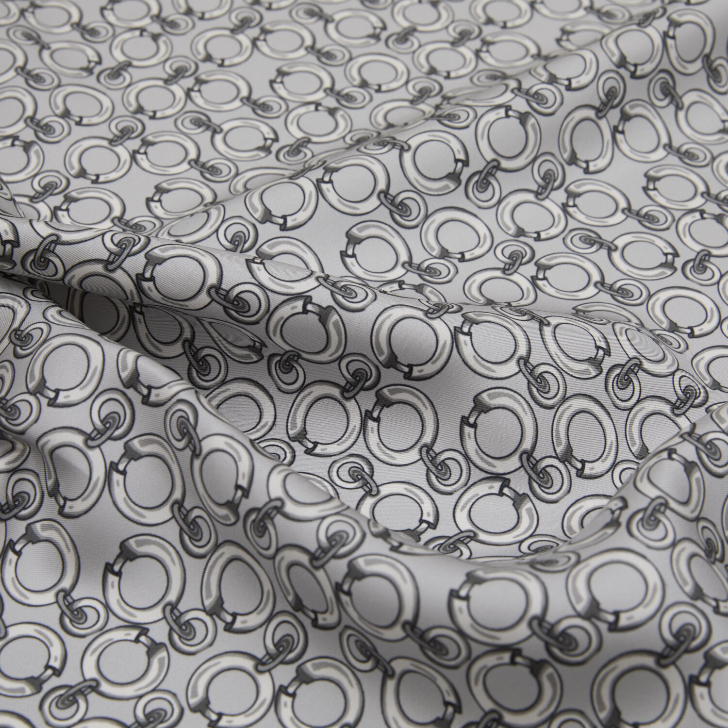 Grey Ring Chain Pattern Twill Silk Square Scarf - 2