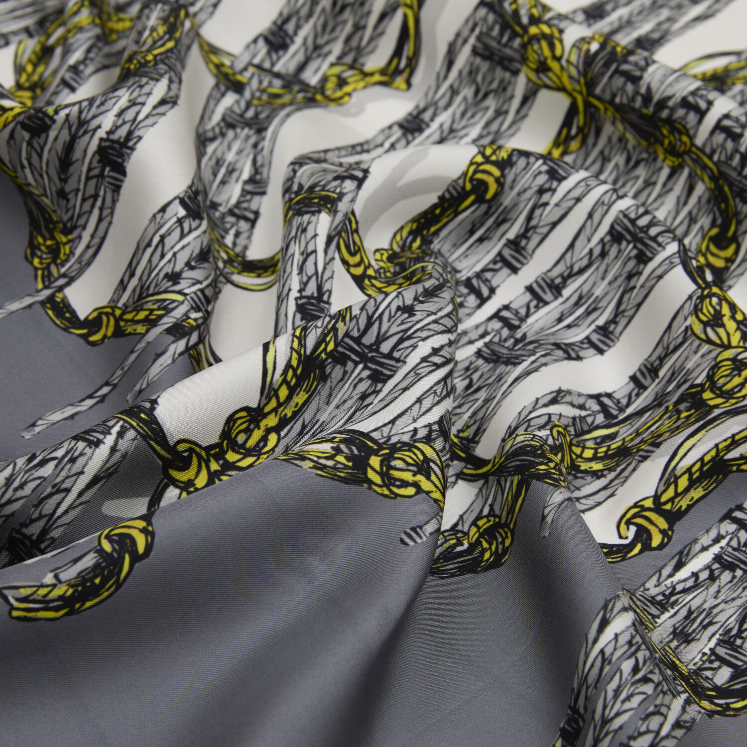 Grey Rope Pattern Twill Silk Square Scarf - 2