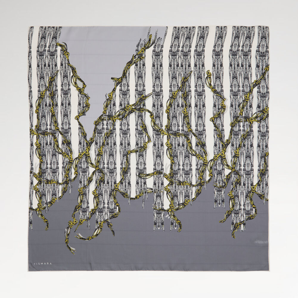 Grey Rope Pattern Twill Silk Square Scarf