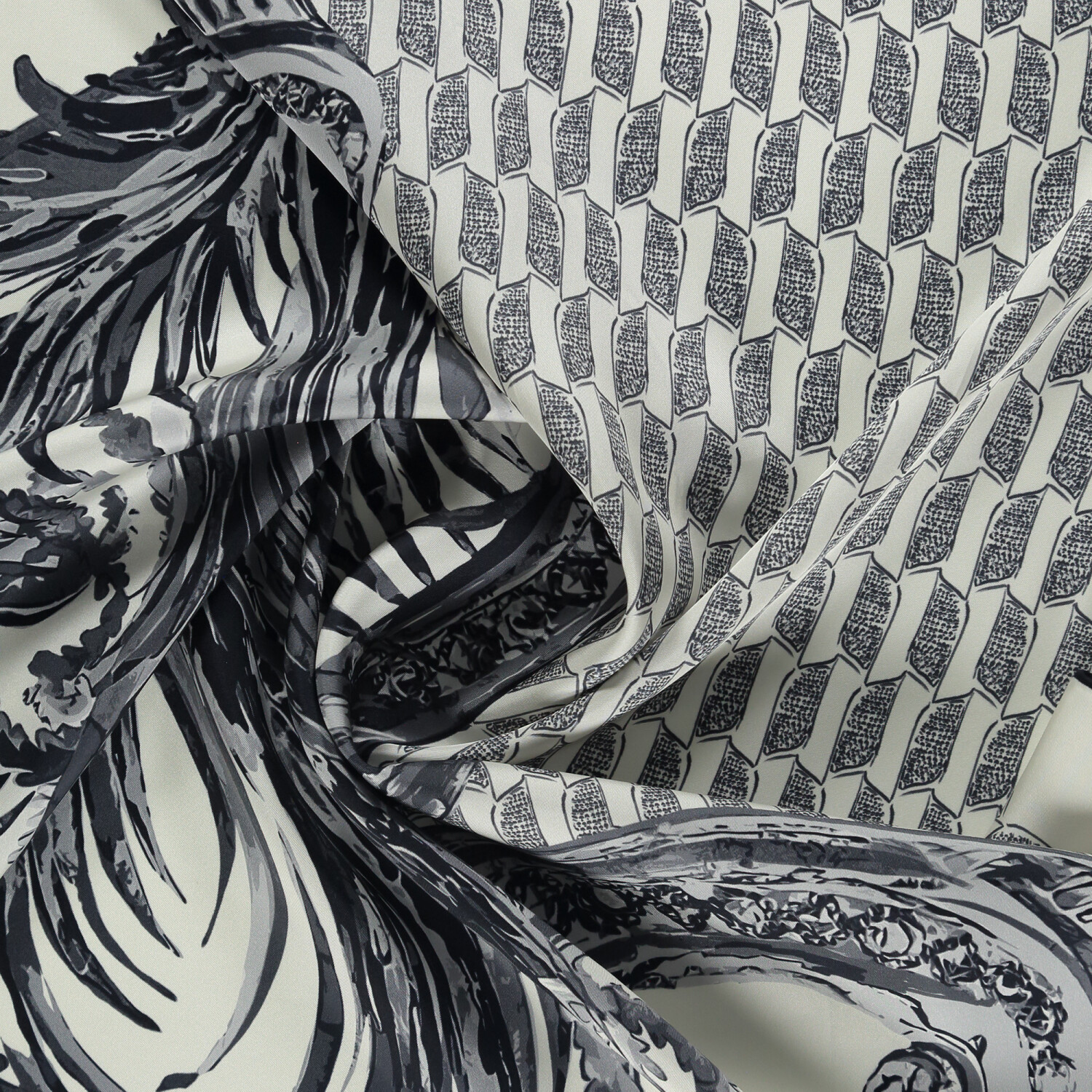 Gray Silenzio Dorato Pattern Twill Silk Square Scarf - 2