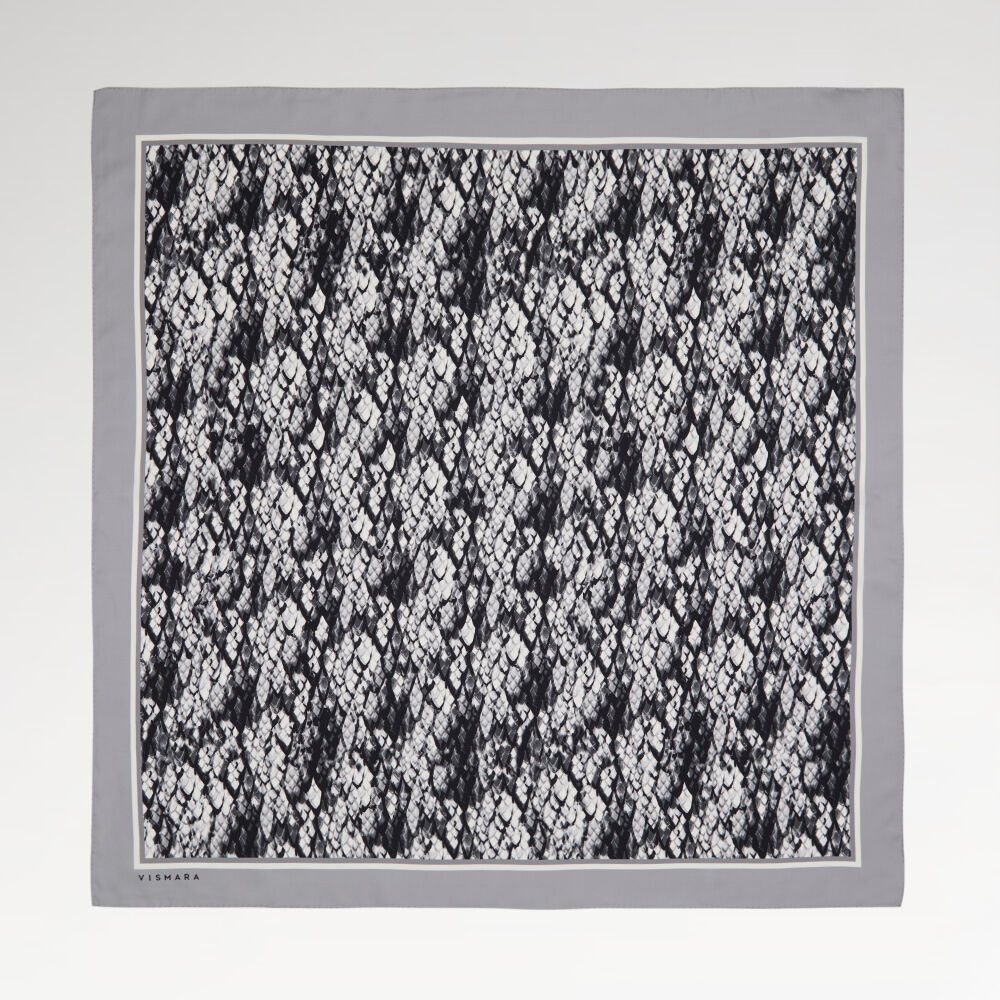 Grey Snake Patterned Twill Silk Square Scarf