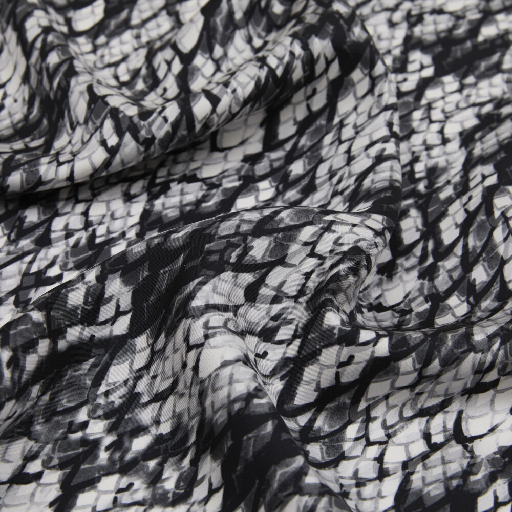 Grey Snake Patterned Twill Silk Square Scarf - Vismara